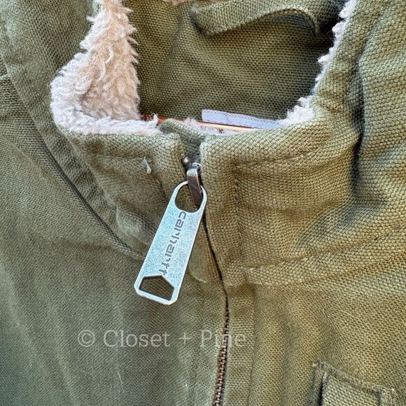 Carhartt Sandstone Washed Duck Sherpa Lined Vest Size Medium Green - Picture 7 of 17